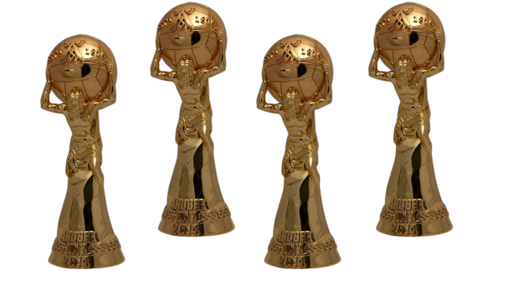 Four Custom 3D Printed Gold Plated Trophies
